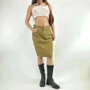 90s vintage les copains high waisted midi skirt with back slit